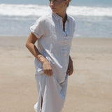 Riga Short Sleeve Midi Dress - Tan Stripes