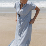 Riga Short Sleeve Midi Dress - Navy Stripes