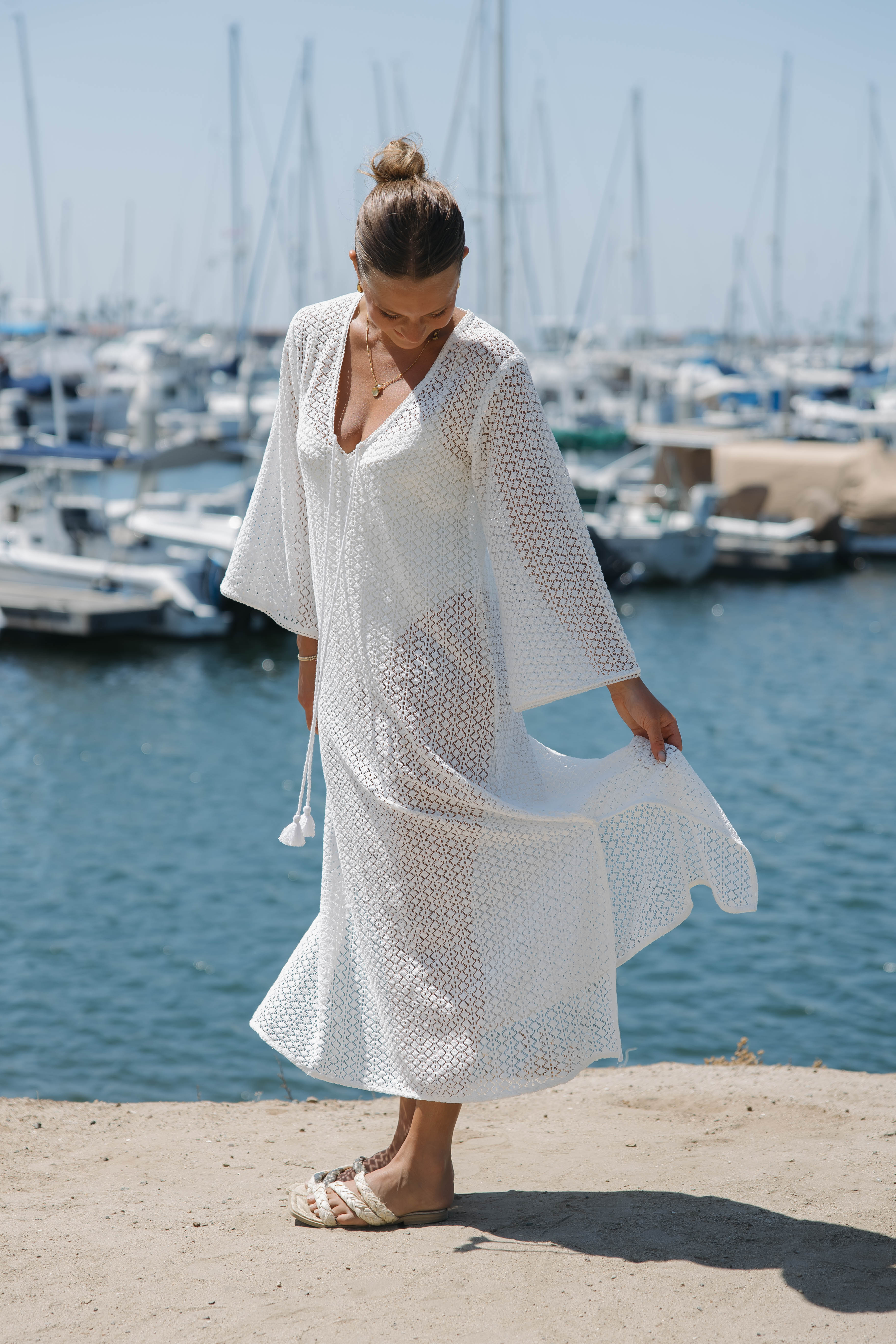 SITANO Women's Sorrento Bell Sleeve Maxi Crochet Cover-up - Natural - Maxi dresses SITANO Women's Sorrento Bell Sleeve Maxi Crochet Cover-up - Natural - Maxi dresses