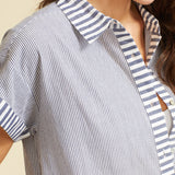 Riga Short Sleeve Midi Dress - Navy Stripes