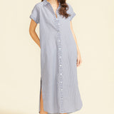 Riga Short Sleeve Midi Dress - Navy Stripes
