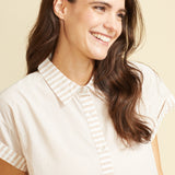 Riga Short Sleeve Short Dress - Tan Stripes