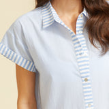 Riga Short Sleeve Short Dress - Blue Stripes