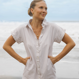 Riga Short Sleeve Short Dress - Tan Stripes