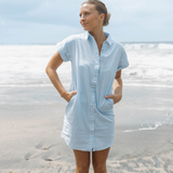 Riga Short Sleeve Short Dress - Blue Stripes