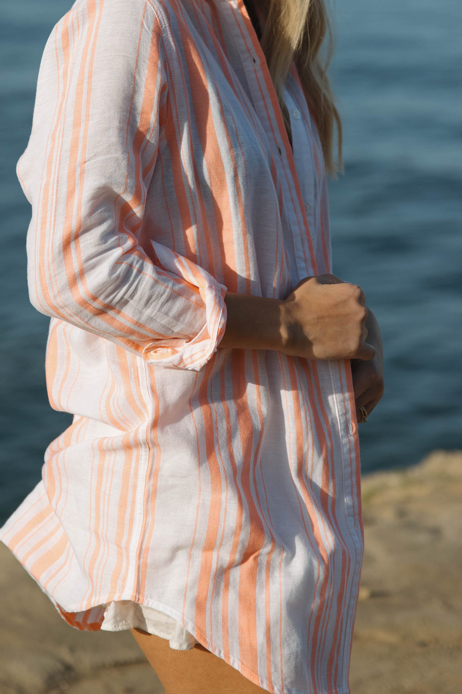 Primavera Shirt Dress - Neon Orange Stripes