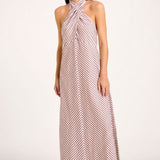 Amore Halter Dress - Brown/White Stripes