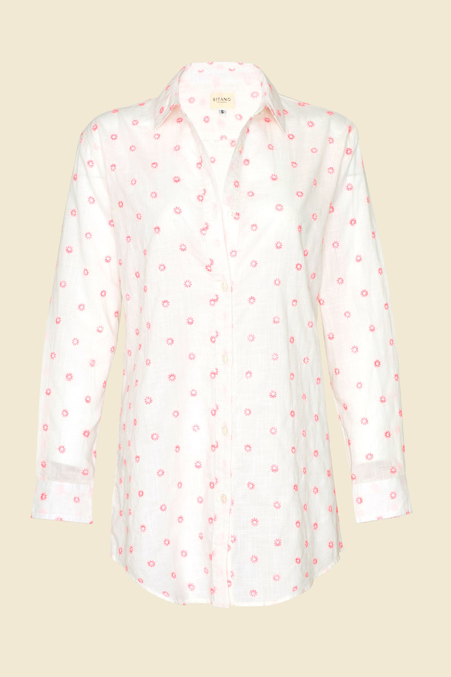 Primavera Shirt Dress - White with Pink Flowers