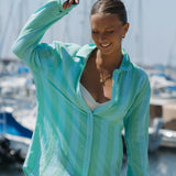 Positano Shirt Dress - Blue/Green Cabana Stripes