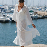 Sorrento Bell Sleeve Maxi Dress - Aria Fabric in White