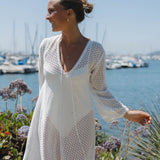 Sorrento Bell Sleeve Dress - Aria Fabric in White