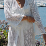 Sorrento Bell Sleeve Dress - Aria Fabric in White