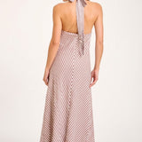 Amore Halter Dress - Brown/White Stripes