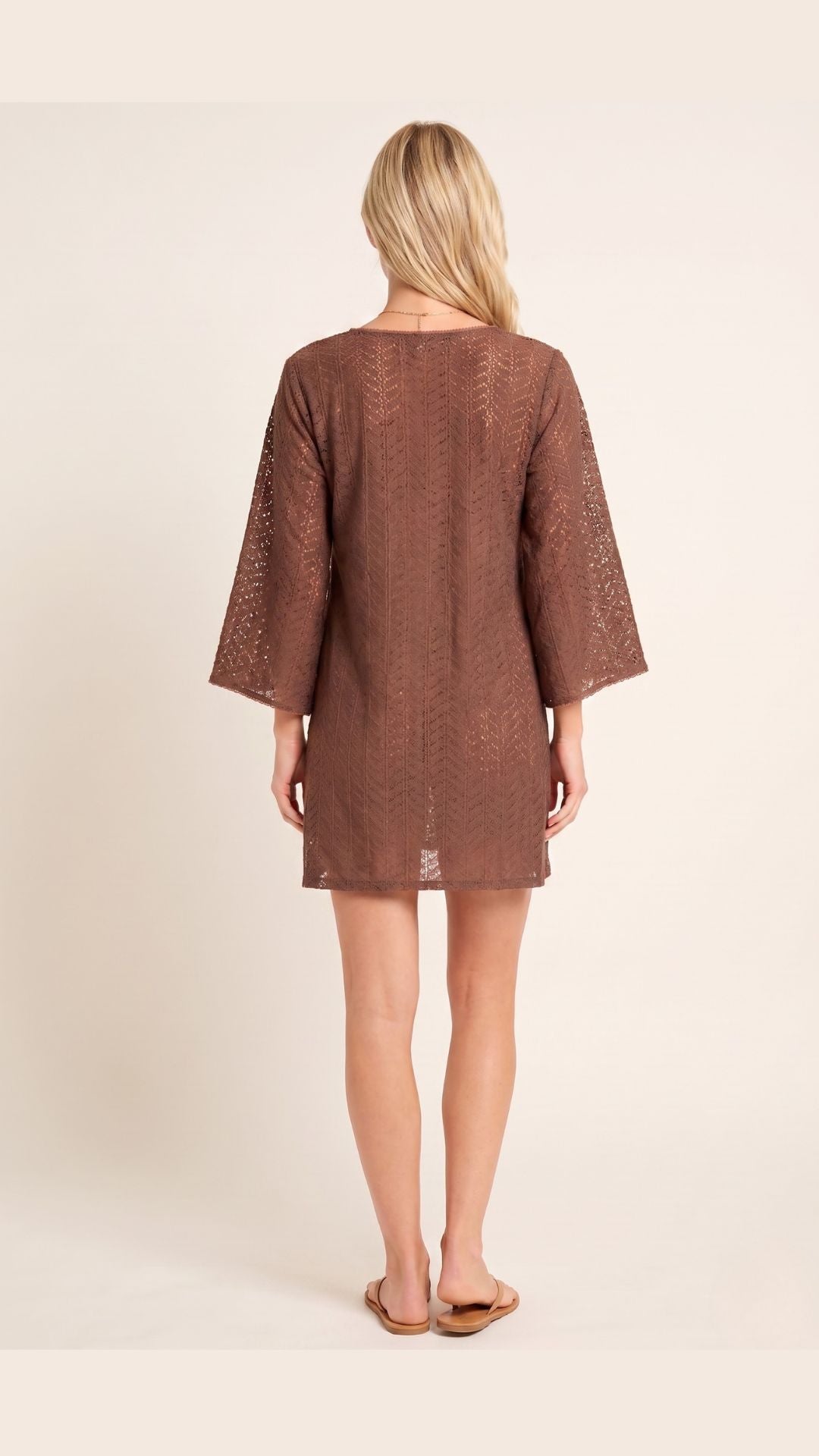 SITANO Women's Sorrento Bell Sleeve Crochet Cover-up - Brown