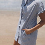 Riga Short Sleeve Short Dress - Navy Stripes