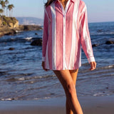 Positano Shirt Dress - Pink/White Cabana Stripes with Dots