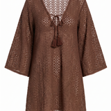 Sorrento Bell Sleeve Dress - Aria Crochet in Brown