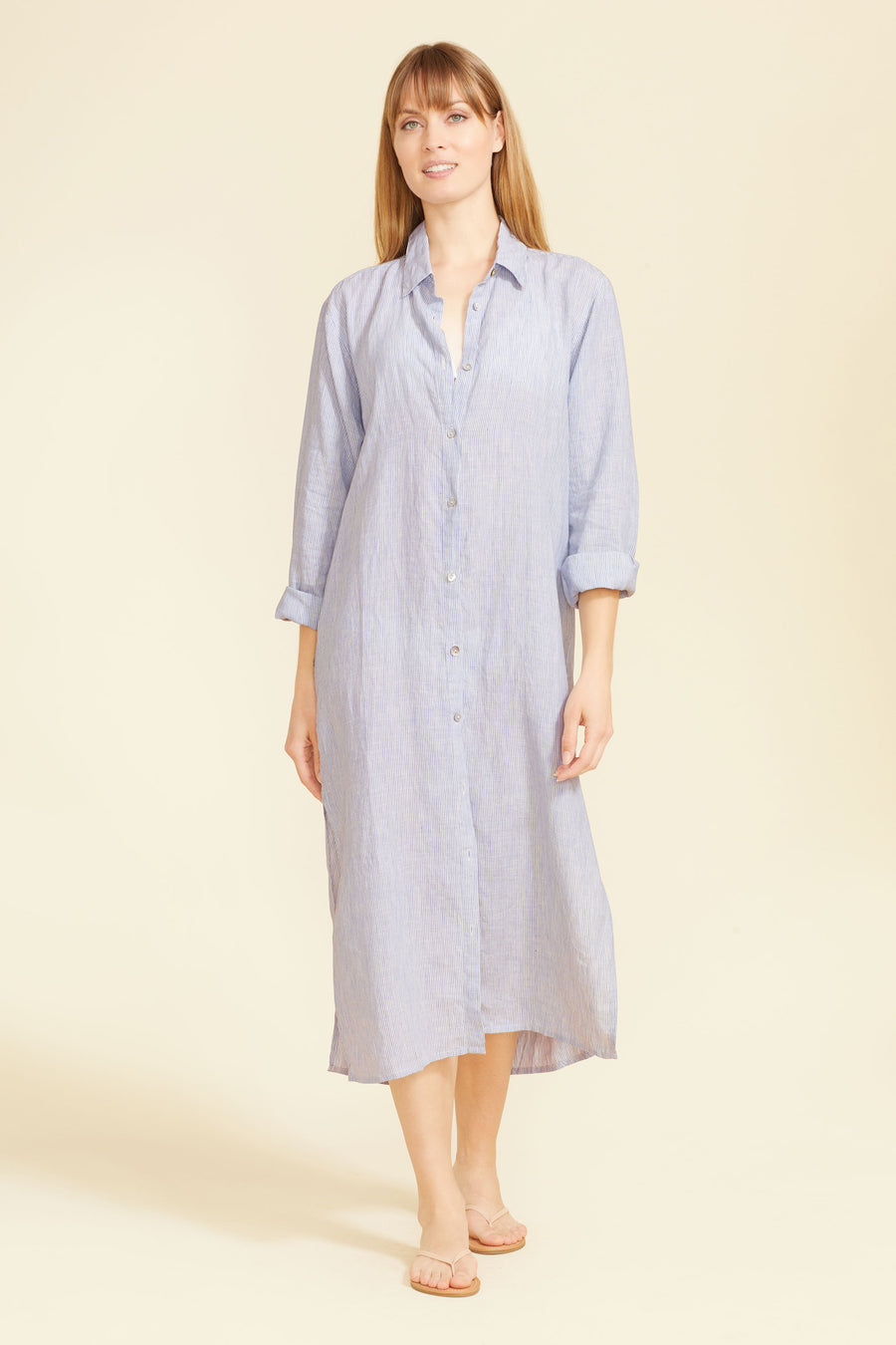 Lido Midi Shirt Dress - Light Blue Stripes