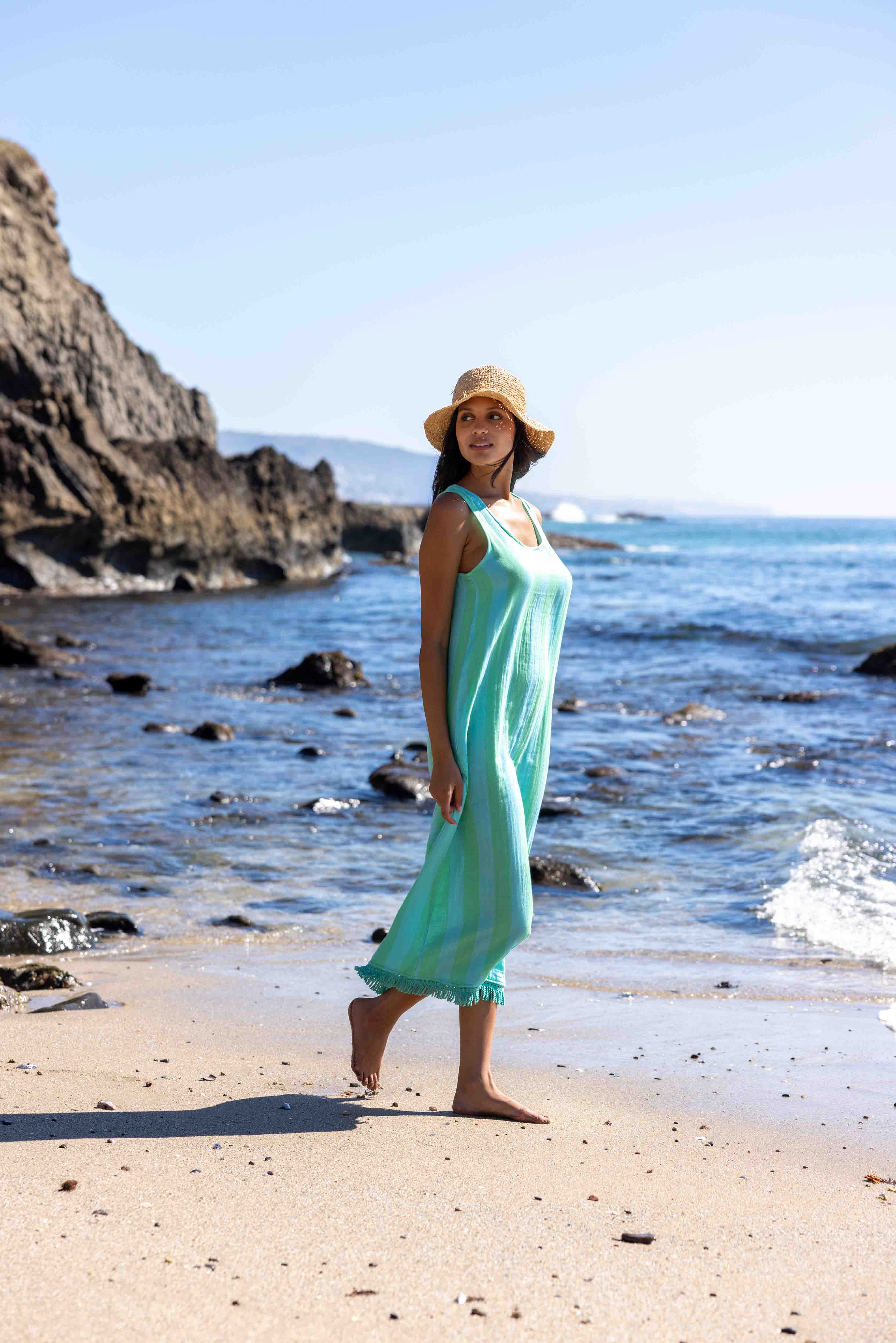 Positano Midi Tank Dress - Blue/Green Cabana Stripes Blue/Green / S Positano Midi Tank Dress - Blue/Green Cabana Stripes Blue/Green / S