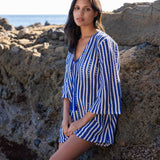 Sorrento Bell Sleeve Dress - Azule Blue & White Stripes
