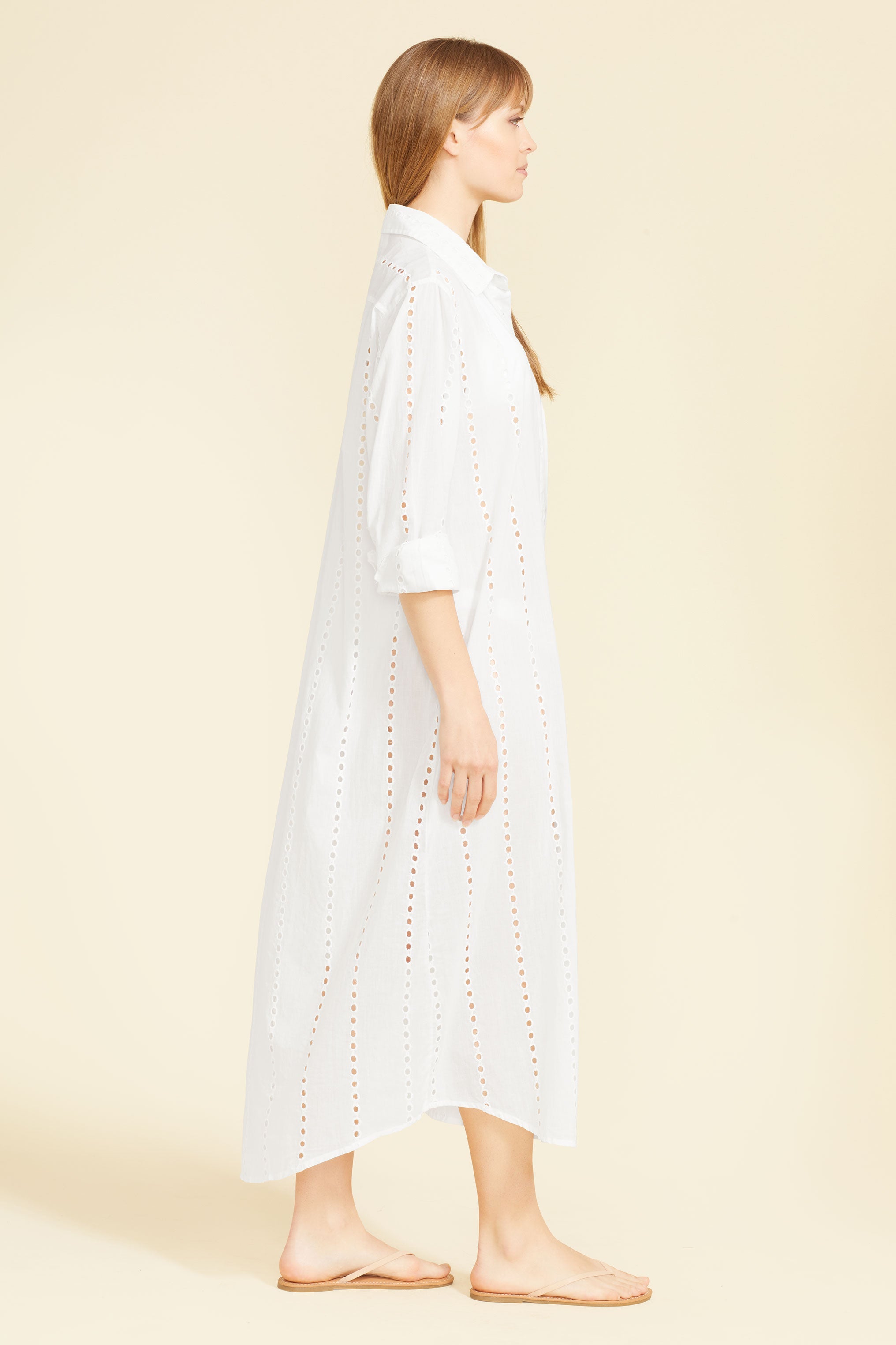 Po Maxi Shirt Dress Cover-Up in White Po Maxi Shirt Dress Cover-Up in White