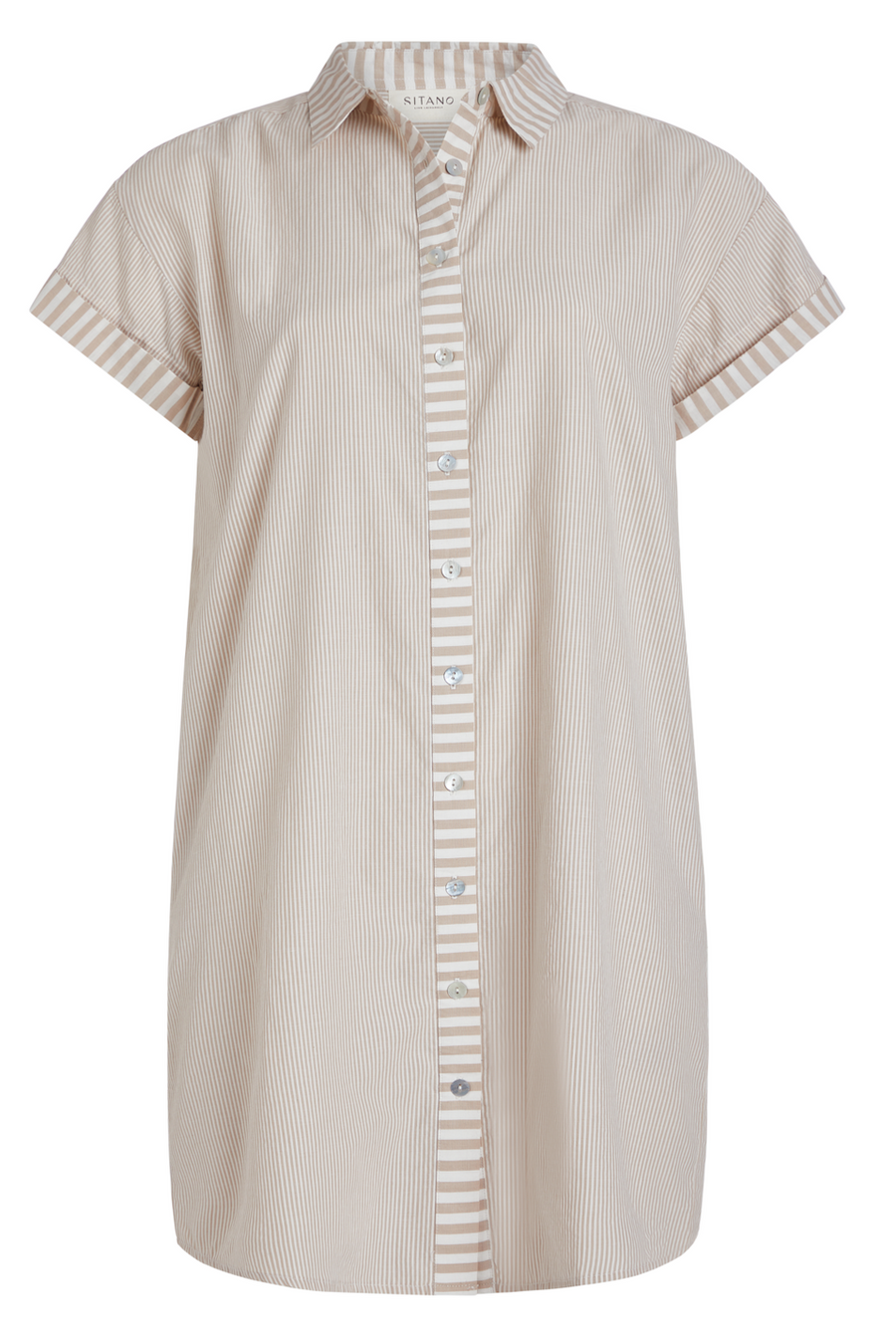Riga Short Sleeve Short Dress - Tan Stripes