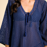 Sorrento Bell Sleeve Dress - Aria Crochet in Navy