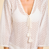 Sorrento Bell Sleeve Dress - Aria Fabric in White