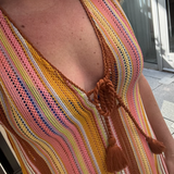 Sorrento Short Dress - Lavender/Orange/Brown Stripes