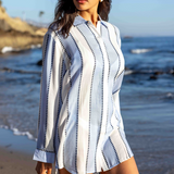 Positano Shirt Dress - Blue/White Cabana Stripes with Dots