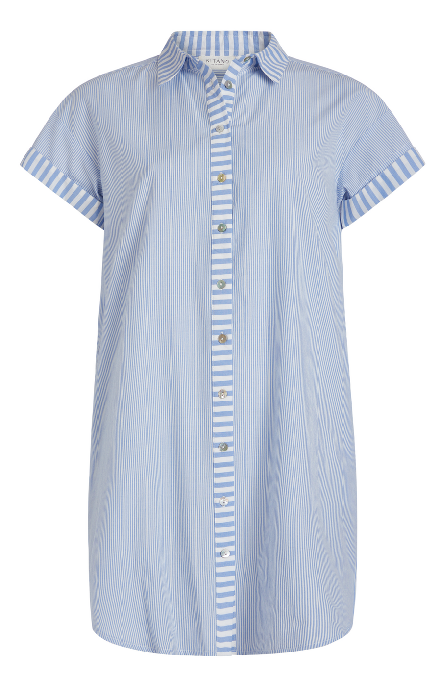 Riga Short Sleeve Short Dress - Blue Stripes