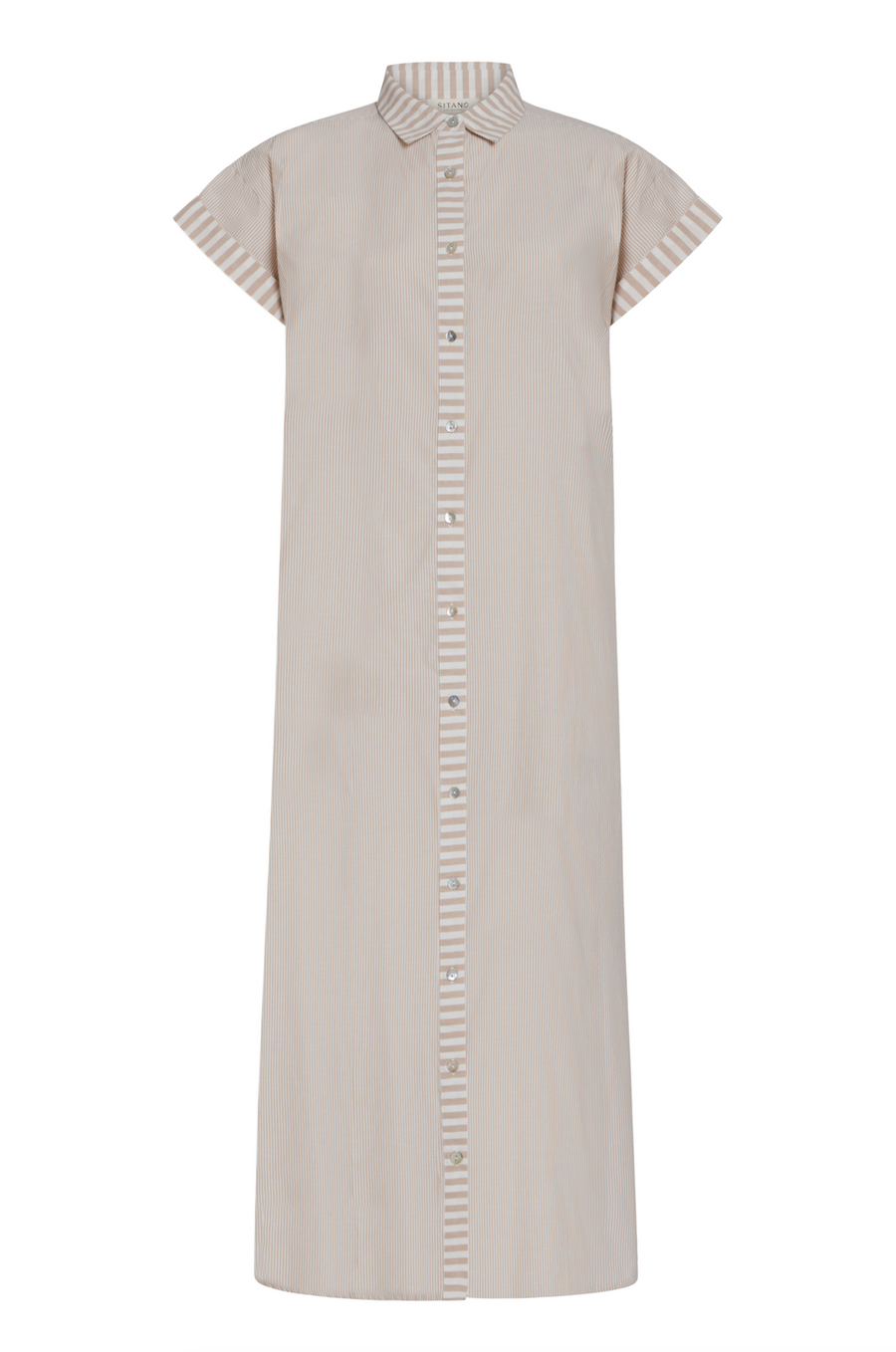 Riga Short Sleeve Midi Dress - Tan Stripes