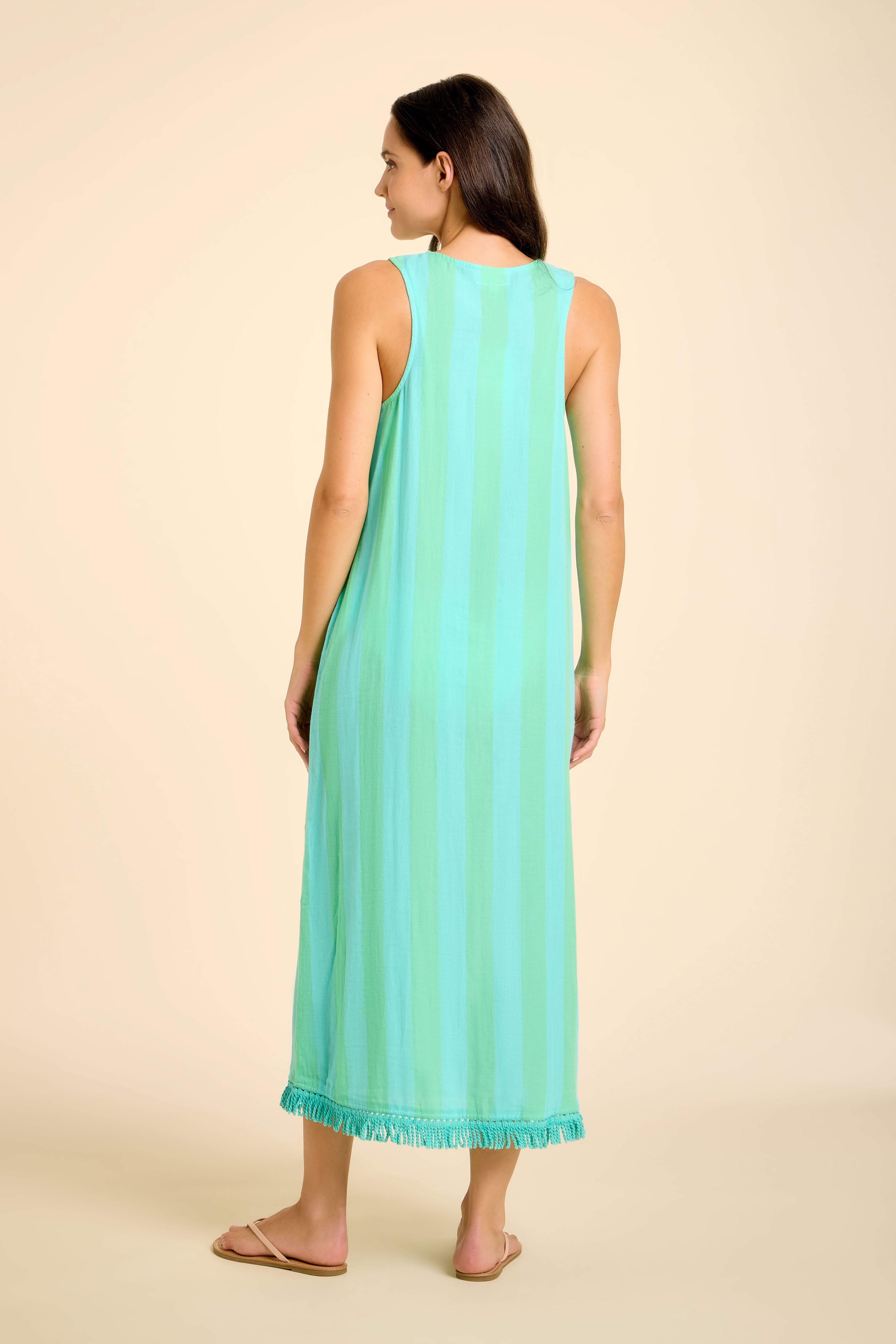 Positano Midi Tank Dress - Blue/Green Cabana Stripes SITANO Positano Midi Tank Dress - Blue/Green Cabana Stripes SITANO