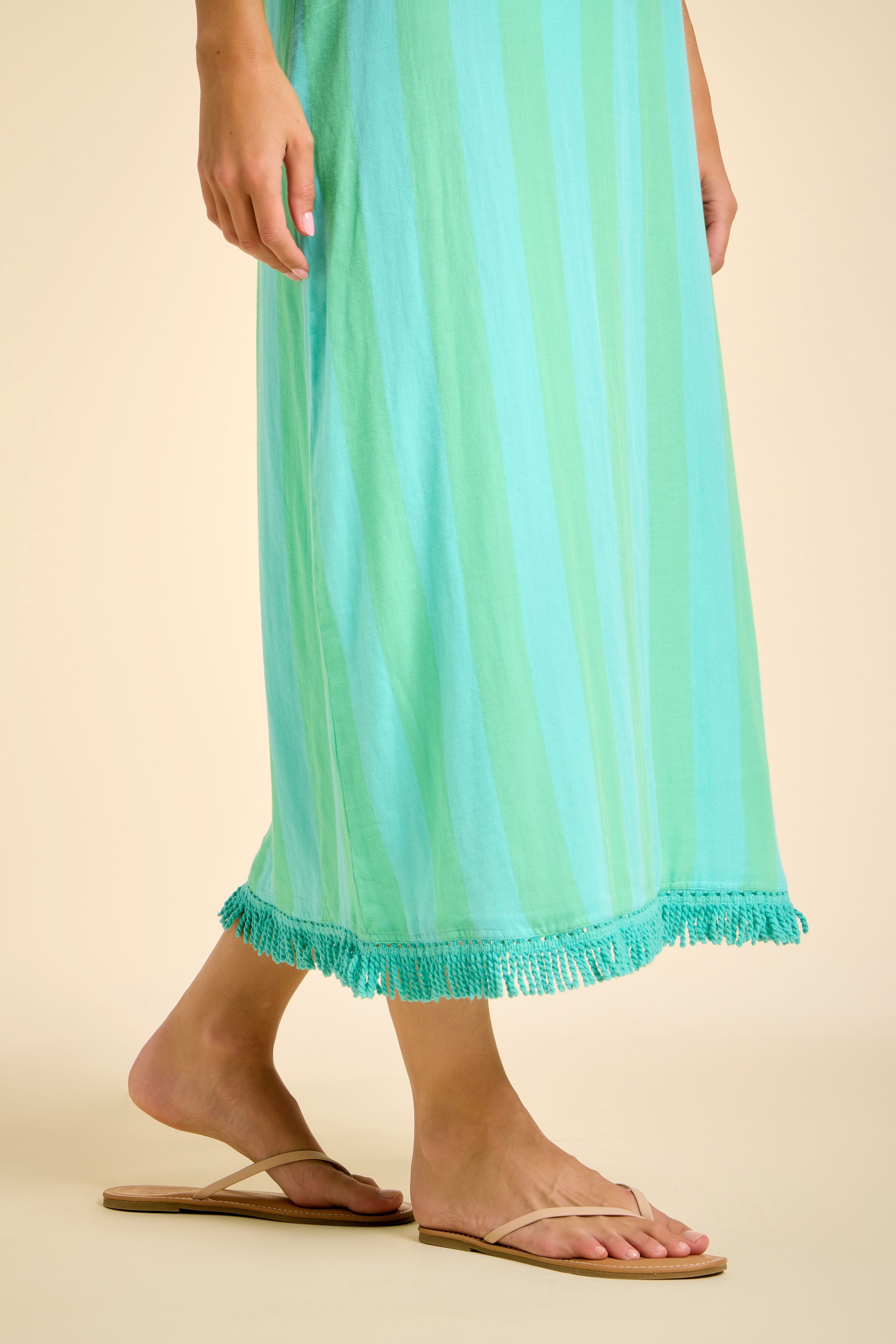 Positano Midi Tank Dress - Blue/Green Cabana Stripes Blue/Green / S Positano Midi Tank Dress - Blue/Green Cabana Stripes Blue/Green / S