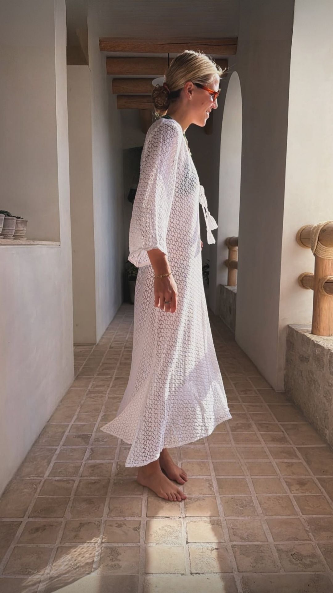 SITANO Women's Sorrento Bell Sleeve Maxi Crochet Cover-up - Natural - Maxi dresses SITANO Women's Sorrento Bell Sleeve Maxi Crochet Cover-up - Natural - Maxi dresses