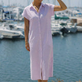 Riga Short Sleeve Midi Dress - Lavendar Stripes