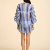 Sorrento Bell Sleeve Dress - Azule Blue & White Stripes
